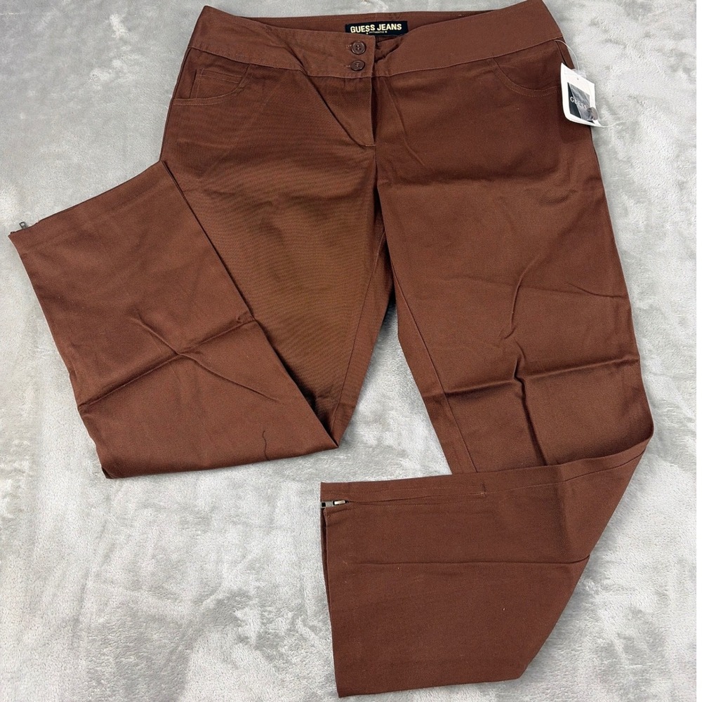 Guess Jeans Brown Trousers Mid Rise Straight Leg Ankle Zip Pants NEW